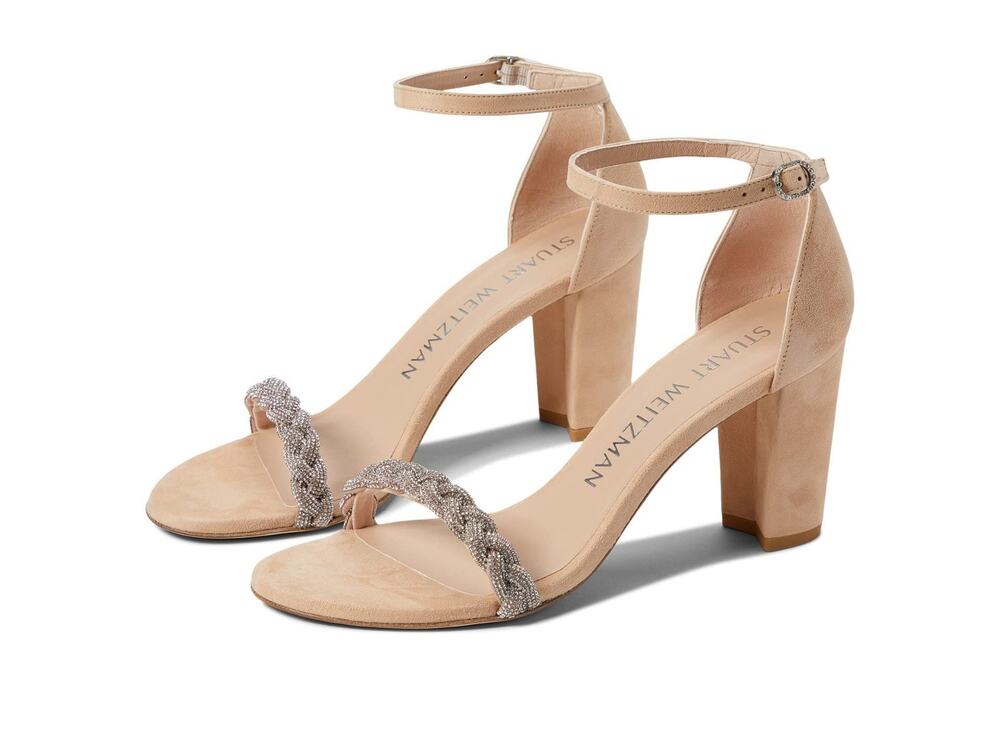 Stuart Weitzman Nearly Nude Hi Shine Women's Sandal Suede Leather Adobe 9 B